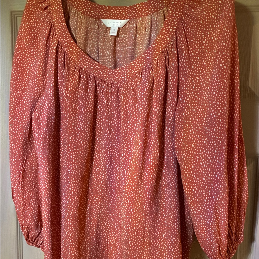 LC Lauren Conrad Rust-Pink Dotted Peasant Top